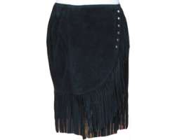 Suede Fringed Short Skirt Blk