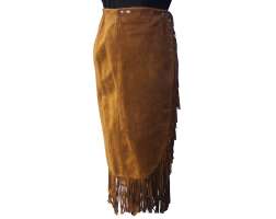 Suede Fringed Skirt Long Tan