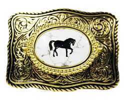 Texas Buckle Oval Black Horse