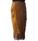 Suede Fringed Skirt Long Tan