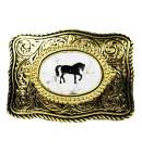 Texas Buckle Oval Black Horse